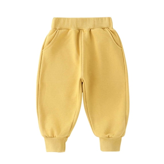 IFNWSV Girls Jogger Pants Solid Color Side Pocket Drawstring Elastic Waist Casual Sweatpants Yellow 4 Years
