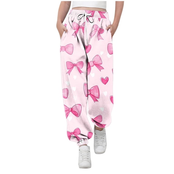 IFNWSV Girls Joggers Print Drawstring Elastic Waist Sweatpants with Pockets Cuffed Ankle Casual Sport Multicolor 5-6 Years