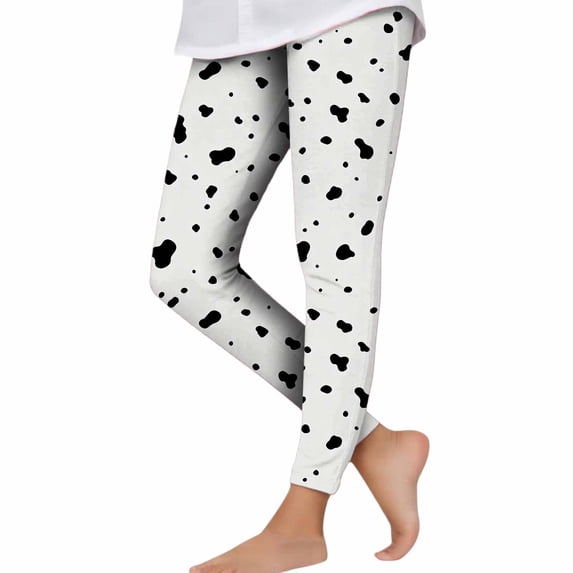 IFNWSV Girls Leggings Cow Print Stretchy Footless Tights Pull On Elastic Waist Opaque Bottoms for Play Multicolor 6-7 Years