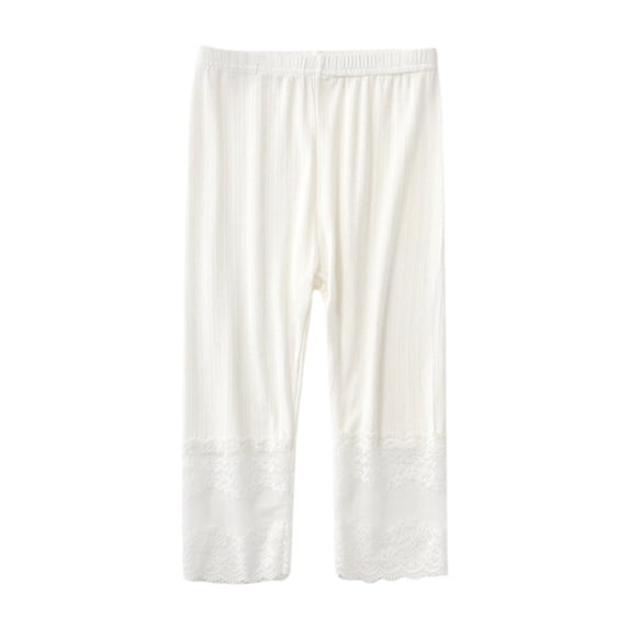IFNWSV Girls Leggings Fashion Solid Color Bow Decor Spliced Lace Mid Waist Cropped Length Stretchy Trousers White 3-4 Years