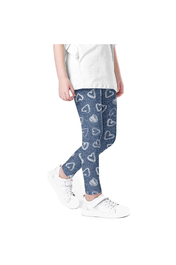 Girls Leggings High Waist Stretchy Soft Print Tights Summer Mosquito Proof Pants for School Wear Blue 3 Years