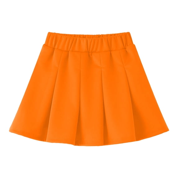 IFNWSV Girls Pleated Skirt Solid Color Elastic Waist Pull On Casual Athletic Skirts for Active Girls Orange 12-13 Years