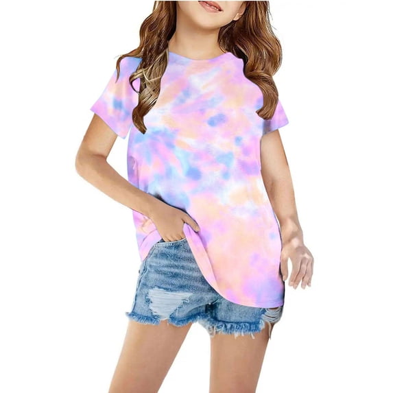 IFNWSV Girls Print T Shirts Short Sleeve Crew Neck Rainbow Daisy Floral Summer Lightweight Breathable Pullover Purple 4 Years