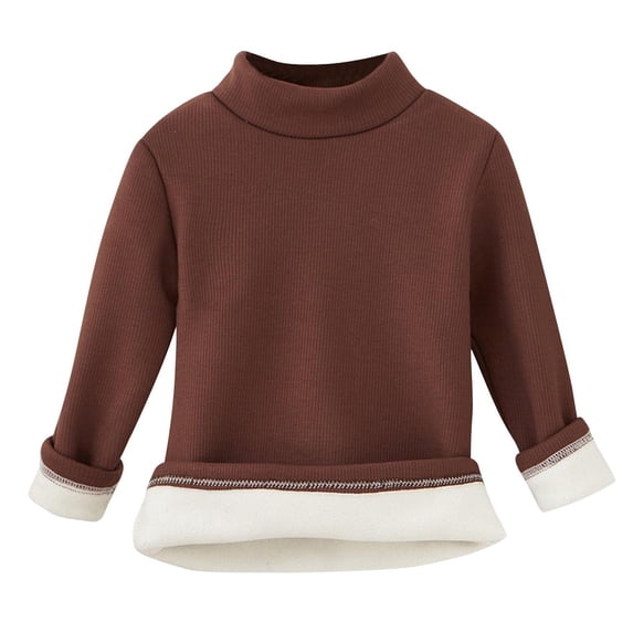 IFNWSV Girls Shirts Long Sleeve Mock Neck Solid Fleece Lined Thermal Soft Classic Pullover Top for Warm Layering Coffee 7 Years