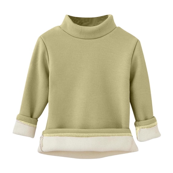 IFNWSV Girls Shirts Long Sleeve Mock Neck Solid Fleece Lined Thermal Soft Classic Pullover Top for Warm Layering Green 6 Years
