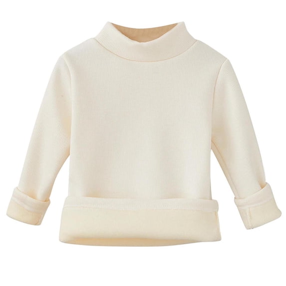 IFNWSV Girls Shirts Long Sleeve Mock Neck Solid Fleece Lined Thermal Soft Classic Pullover Top for Warm Layering White 9 Months
