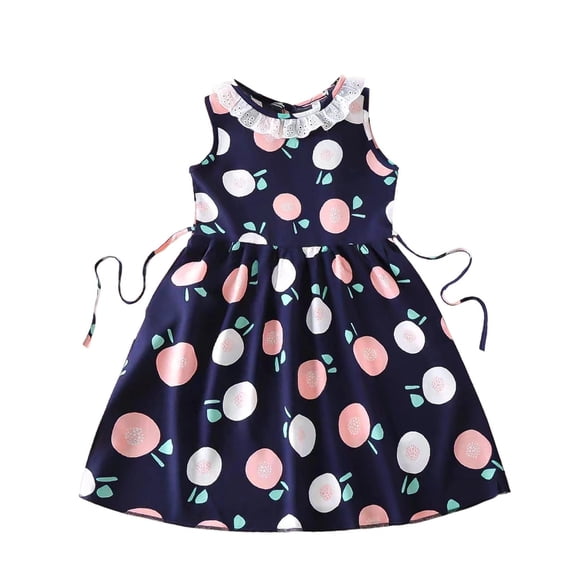 IFNWSV Girls Sleeveless Floral Midi Dress Print Round Neck with Spaghetti Strap for Beach Summer Age 4-9 Years