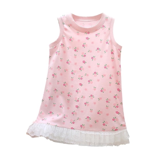 IFNWSV Girls Sleeveless Summer Dresses Floral Print Round Neck A Line Dress Casual Sundress with Lace Trim Multicolor 6-7 Years