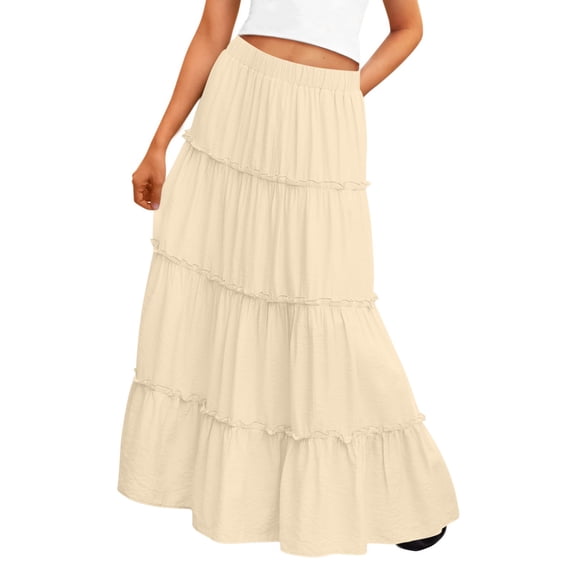 IFNWSV Girls Solid Maxi Skirt Elastic Waist Pull On Casual Long Skirts with Pleats for Teen Girls Beige 12-13 Years