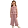 thumbnail image 1 of IFNWSV Girls Summer 2 Piece Outfits Sleeveless Round Neck Casual Plaid Top and Straight Leg Pants Set Pink 10-11 Years, 1 of 7