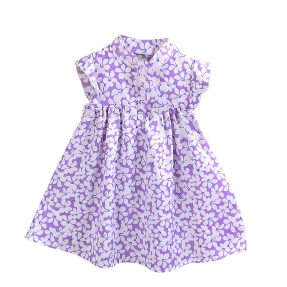 IFNWSV Girls Summer Dress Sleeveless Round Neck Floral Print Cotton Blend Dress Knee Length 8 Years