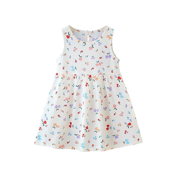 IFNWSV Girls Summer Dress Sleeveless Round Neck Floral Print Lightweight Casual Sundress with Pockets and Tie Beige 4-5 Years