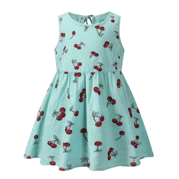 IFNWSV Girls Summer Dresses Sleeveless Round Neck Print Pattern 100% Cotton Dress Knee Length 2 Years
