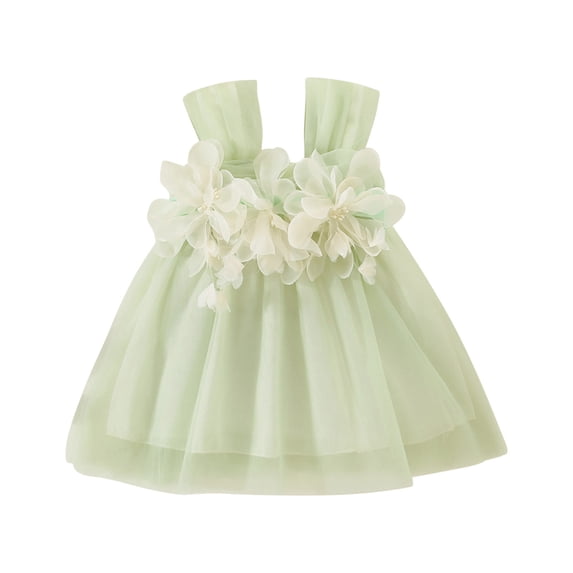 IFNWSV Girls Summer Dresses Sleeveless Round Neck Solid Color Tulle Blend Dress Knee Length 18-24 Months