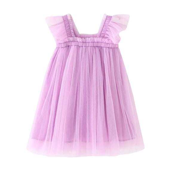 IFNWSV Girls Summer Dresses Sleeveless Round Neck Solid Color Tulle Blend Dress Knee Length 2-3 Years
