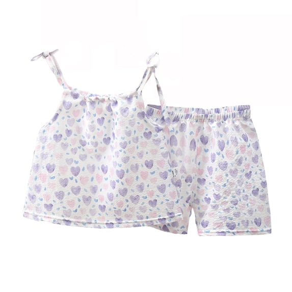 IFNWSV Girls Summer Outfits Sleeveless Print Top and Shorts Set Casual Lightweight Daily Wear Purple 5-6 Years