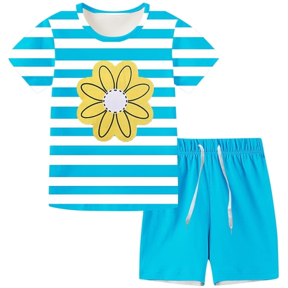 IFNWSV Girls Summer Outfits Children Casual Short Sleeve Shorts with Drawstring Home Print Sports Men and WomenTwo-piece Set Sky Blue 10-11 Years