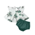 thumbnail image 1 of IFNWSV Girls Clothing Sets Short Sleeve Flutter Tie Front Top and Shorts Floral Print Summer Outfit Green 3 Months, 1 of 3