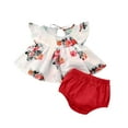 thumbnail image 1 of IFNWSV Girls Clothing Sets Short Sleeve Flutter Tie Front Top and Shorts Floral Print Summer Outfit Orange 9 Months, 1 of 3