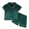 thumbnail image 1 of IFNWSV Girls Shorts Pajama Sets Short Sleeve Solid Silky Soft Sleep Tee Elastic Waist Shorts Set Green 2 Years, 1 of 7