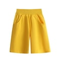 thumbnail image 1 of IFNWSV Girls Summer Shorts Kids Solid Color Casual Sports Pants with Pockets and Flower Buds Shorts Yellow 8-9 Years, 1 of 3