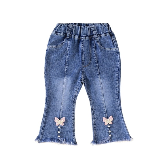 IFNWSV Girls Sweatpants Denim Flared Wide Leg High Waist Stretchy Soft Extra Breathable Casual Trousers Hot Pink 2-3 Years
