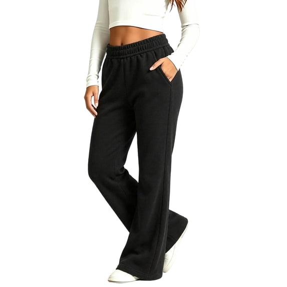 IFNWSV Girls Sweatpants Solid Fleece Lined Flare Leg Side Pocket Elastic Waist Pull-on Pants Black 11-12 Years