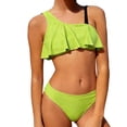 thumbnail image 1 of IFNWSV Girls Swimsuit Kids Summer Solid Color Ruffle Two Piece Swimsuit Set for Green 13-14Years, 1 of 7