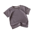 thumbnail image 1 of IFNWSV Girls T Shirts 1-10years Kids Fashion Solid Color Thread Knitted Breathable Hollow Short Sleeve Round Neck Top Shirt Gray 3-4 Years, 1 of 4
