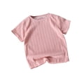 thumbnail image 1 of IFNWSV Girls T Shirts 1-10years Kids Fashion Solid Color Thread Knitted Breathable Hollow Short Sleeve Round Neck Top Shirt Pink 7-8 Years, 1 of 4