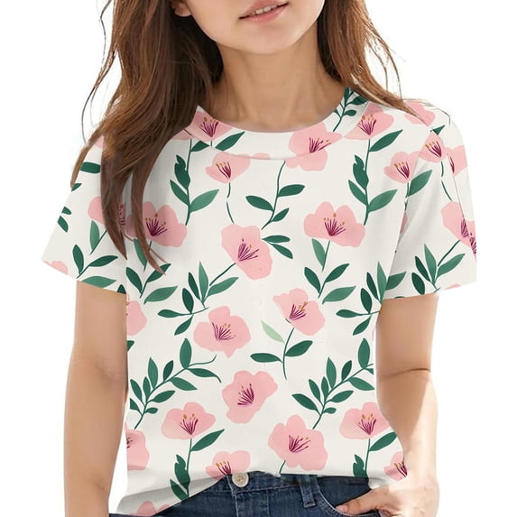 IFNWSV Girls T Shirts 3-14 Years Kids Short Sleeve T-Shirt Round Neck for Tee Pink 11 Years