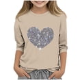 thumbnail image 1 of IFNWSV Girls T Shirts 3/4 Sleeve Round Neck Print Pullover Top Casual Holiday Graphic Tee for School Khaki 4-5 Years, 1 of 4