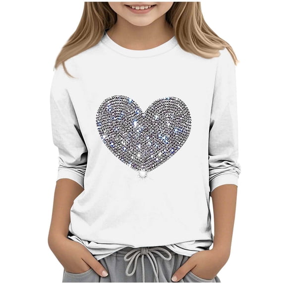 IFNWSV Girls T Shirts 3/4 Sleeve Round Neck Print Pullover Top Casual Holiday Graphic Tee for School White 4-5 Years