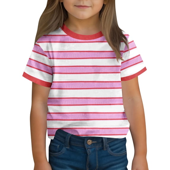IFNWSV Girls T Shirts Kids Print T-shirt Fashion Casual Short Sleeve Tops Old Red 3 Years