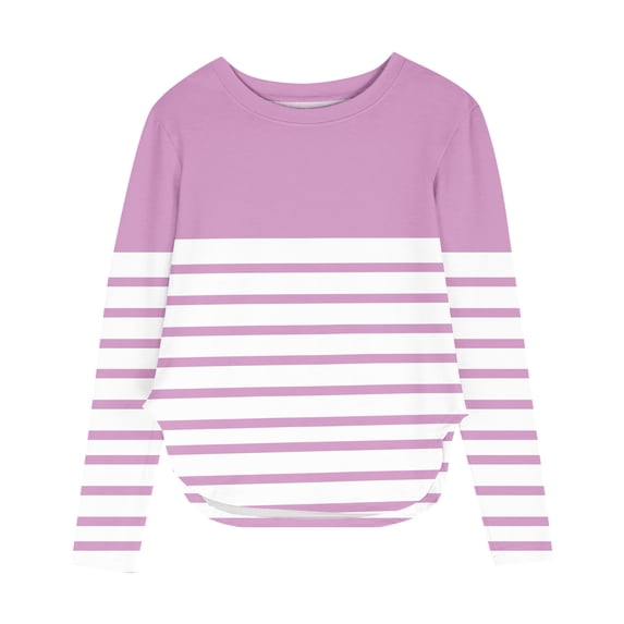 IFNWSV Girls T Shirts Long Sleeve Crewneck Striped Side Split Hem Pullover Top Casual Print Tee for Girls Pink 4 Years
