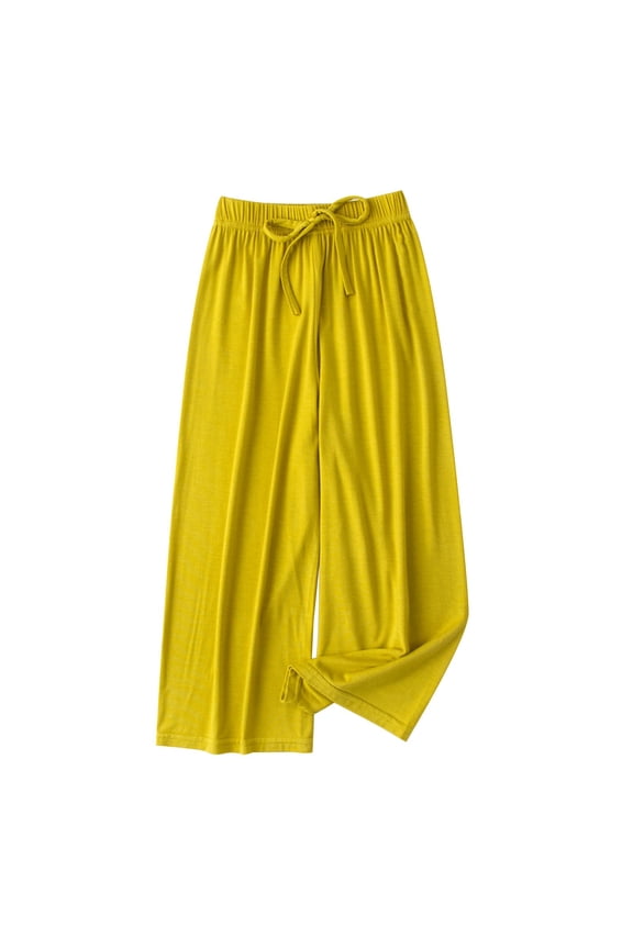 Girls Wide Leg Pants Modal Blend Elastic Waistband Loose Fit Mosquito Proof Breathable Yellow 4 Years