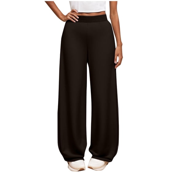 IFNWSV Girls Wide Leg Pants Solid Elastic Waist Loose Flowy Casual Trousers with Side Pockets Black 7-8 Years