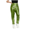 thumbnail image 1 of IFNWSV Girls Wide Leg Pants Solid Shiny Faux Leather Stretchy Wide Leg High Waist Casual Performance Trousers Green 3-4 Years, 1 of 5