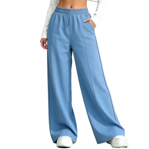 IFNWSV Girls Wide Leg Pants Solid Thin Tencel Denim Elastic Waist Loose Summer Blue 3-4 Years
