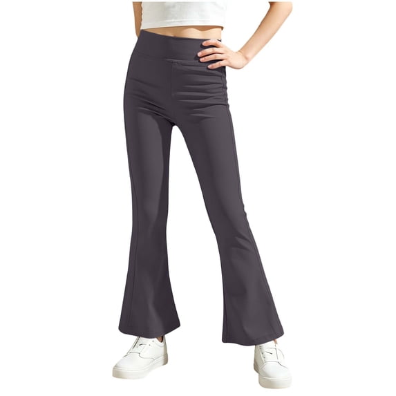 IFNWSV Girls Yoga Pants Solid Flared Leggings Stretchy High Waisted Casual Lounge Trousers for Active Wear Gray 9-10 Years