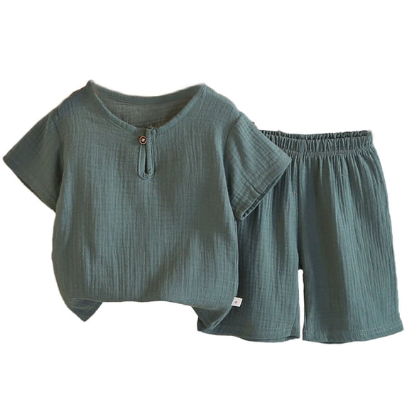 IFNWSV Girls 2 Piece Outfits Set Toddler Solid Color Short Sleeve Round Neck Top Casual with Elastic Waist Short Pants Army Green 3-4 Years