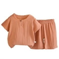 thumbnail image 1 of IFNWSV Girls 2 Piece Outfits Set Toddler Solid Color Short Sleeve Round Neck Top Casual with Elastic Waist Short Pants Watermelon Red 1-2 Years, 1 of 5