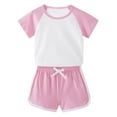 thumbnail image 1 of IFNWSV Girls Outfits 2 Piece Set Toddler Solid Color Short Sleeve Round Neck Top with Elastic Waist Short Pants Pink 2-3 Years, 1 of 4