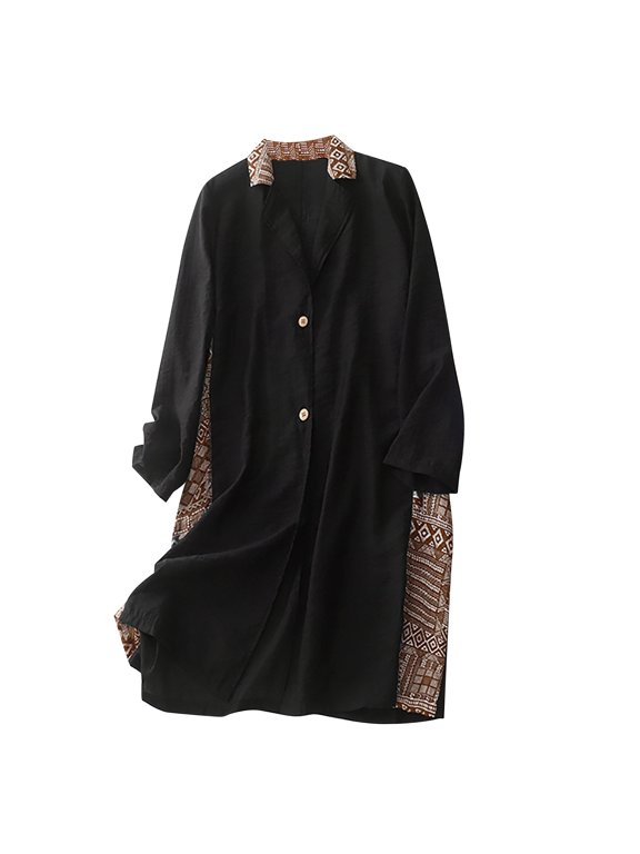 Jackets for Women Trendy Patchwork Print Long Sleeve Hoodless Open Front Jacket with Vintage Boho Style Outerwear