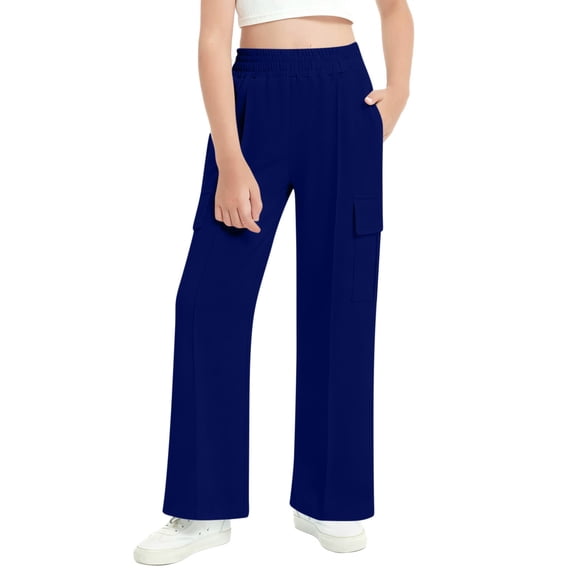 IFNWSV Joggers for Boys Solid Color Elastic Waist Drawstring Side Pocket Casual Sweatpants Athletic Long Pants Blue 14-15 Years