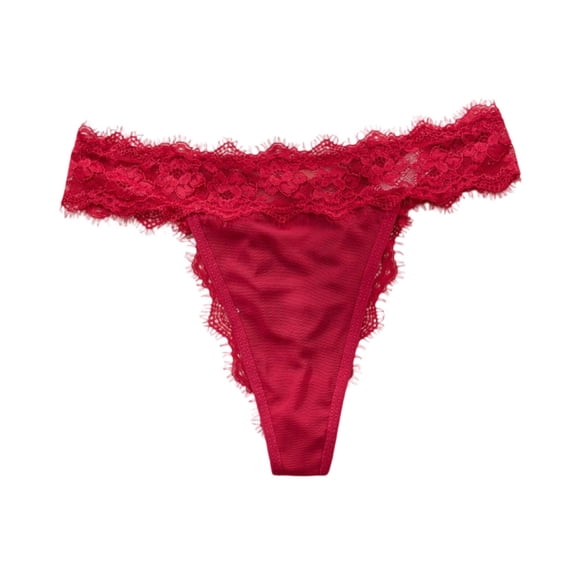 IFNWSV Lace Trim Thong Underwear Solid Color Breathable Soft Stretch Bikini Panties for Women Comfort Fit Red XL