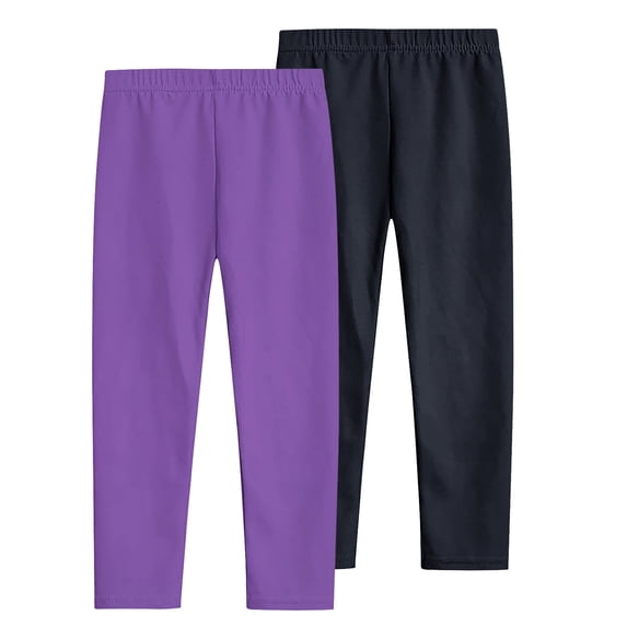 IFNWSV Leggings for Girls 2 Pack Solid Stretchy High Waist Pull On Opaque Tights for School Daily Active Wear Purple 5-6 Years