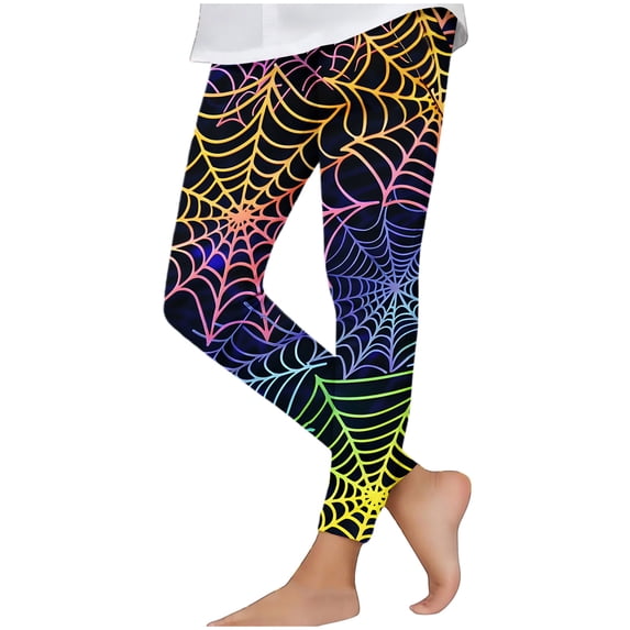 IFNWSV Leggings for Girls Halloween Print Pull On Stretchy Opaque Tights Casual Everyday Bottom Multicolor 7-8 Years