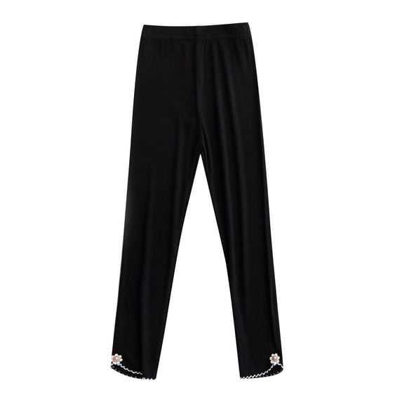 IFNWSV Leggings for Girls Solid Straight Leg Pull On Breathable Soft Trousers for Summer Daily Black 4-5 Years