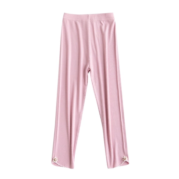 IFNWSV Leggings for Girls Solid Straight Leg Pull On Breathable Soft Trousers for Summer Daily Pink 8-9 Years